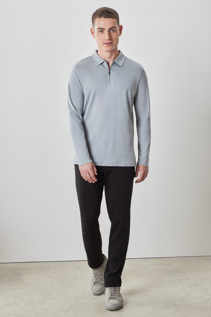 Robert Barakett Men's Pima Cotton Long Sleeve Zipper Polo in Grey