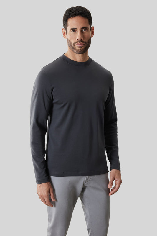 Robert Barakett Men's Pima Cotton Long Sleeve Crew Neck T-Shirt in Cannon Grey