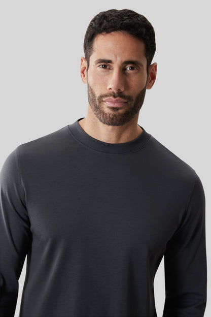 Robert Barakett Men's Pima Cotton Long Sleeve Crew Neck T-Shirt in Cannon Grey