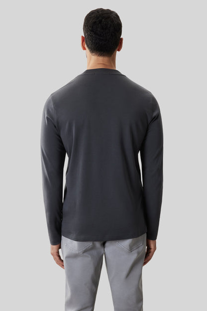 Robert Barakett Men's Pima Cotton Long Sleeve Crew Neck T-Shirt in Cannon Grey