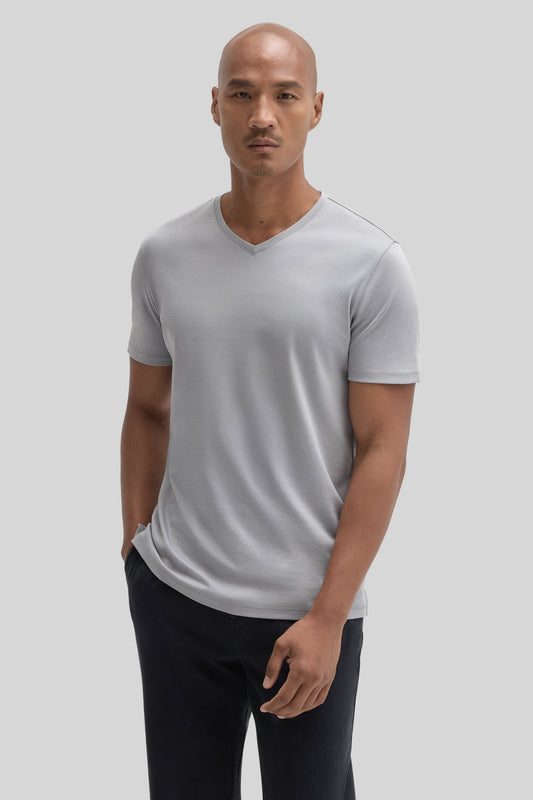 Robert Barakett Men's Pima Cotton V-Neck T-Shirt in Monument Grey