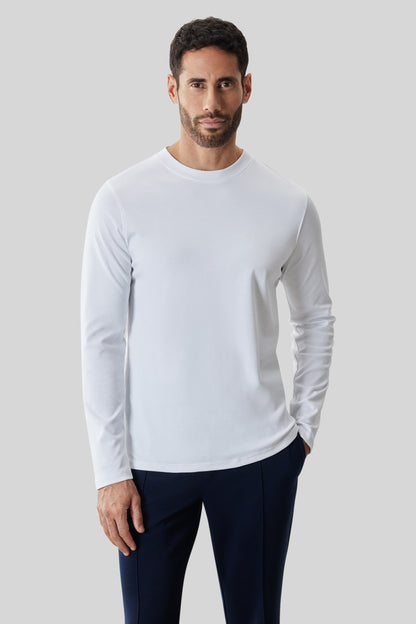 Robert Barakett Men's Pima Cotton Long Sleeve Crew Neck T-Shirt in White