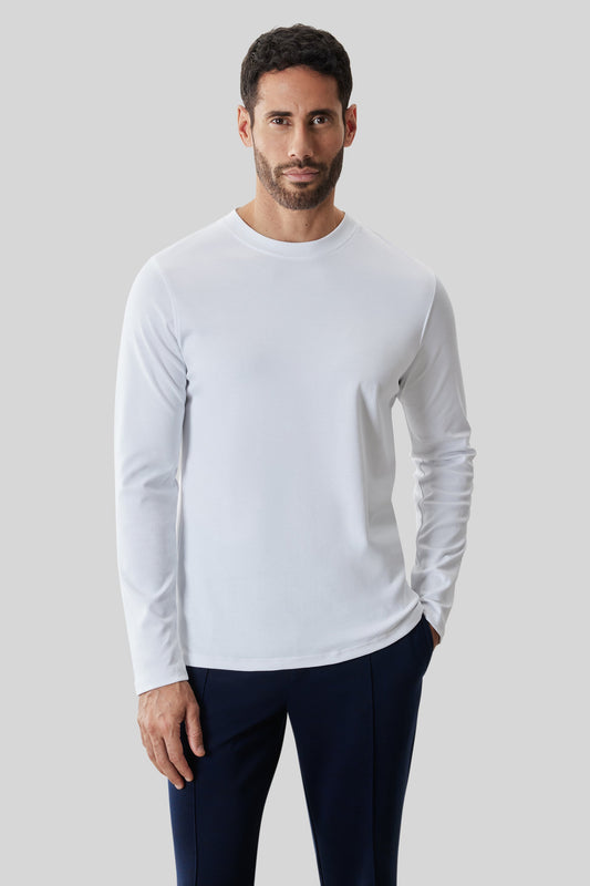 Robert Barakett Men's Pima Cotton Long Sleeve Crew Neck T-Shirt in White
