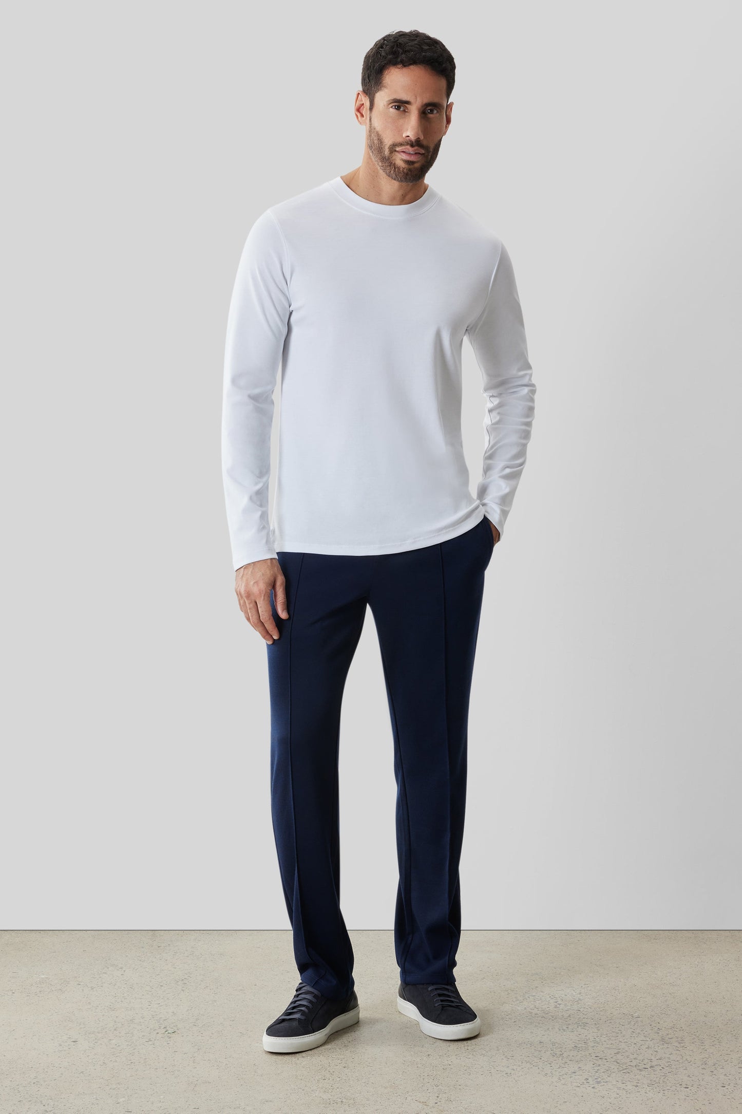 Robert Barakett Men's Pima Cotton Long Sleeve Crew Neck T-Shirt in White