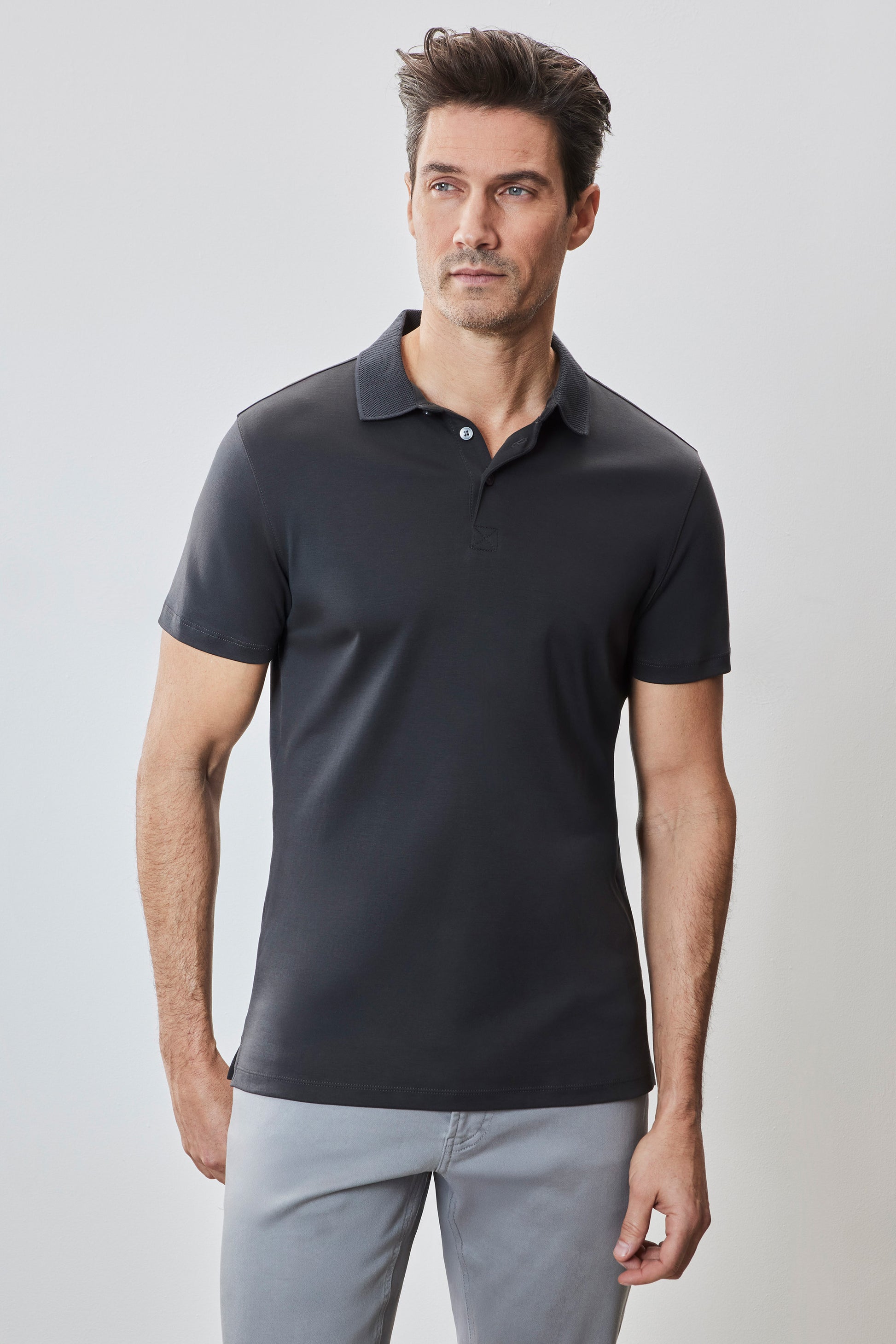 Robert Barakett Men's Pima Cotton Polo Shirt in Charcoal