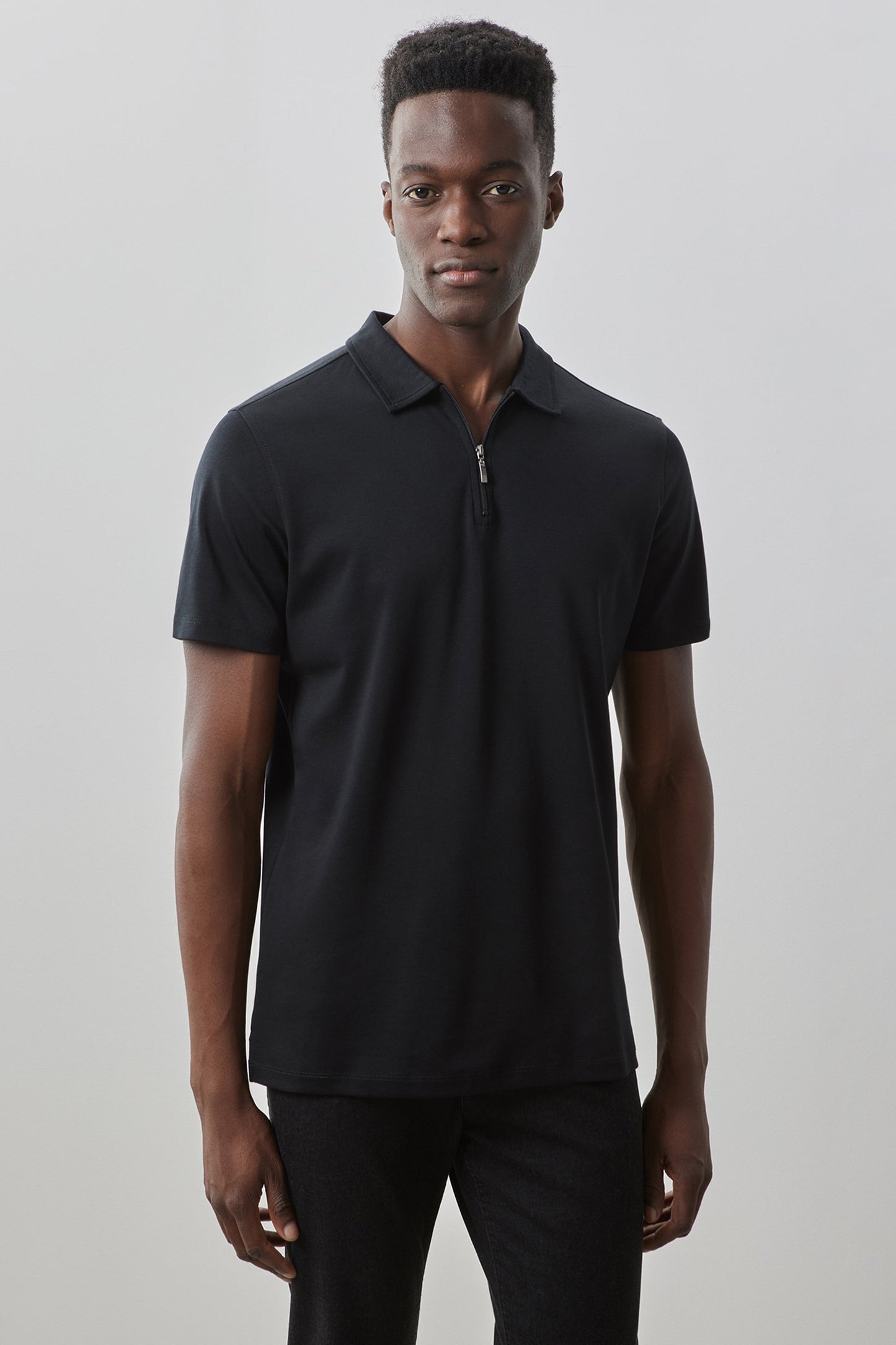 Robert Barakett Men's Pima Cotton Short Sleeve Zipper Polo in Black