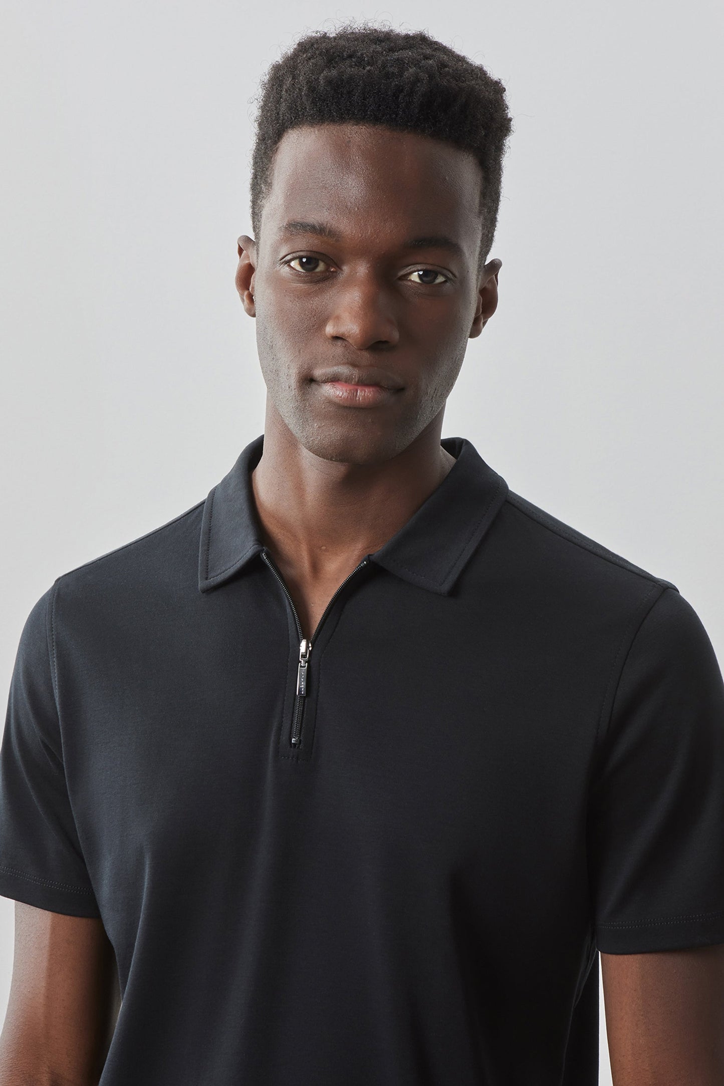 Robert Barakett Men's Pima Cotton Short Sleeve Zipper Polo in Black