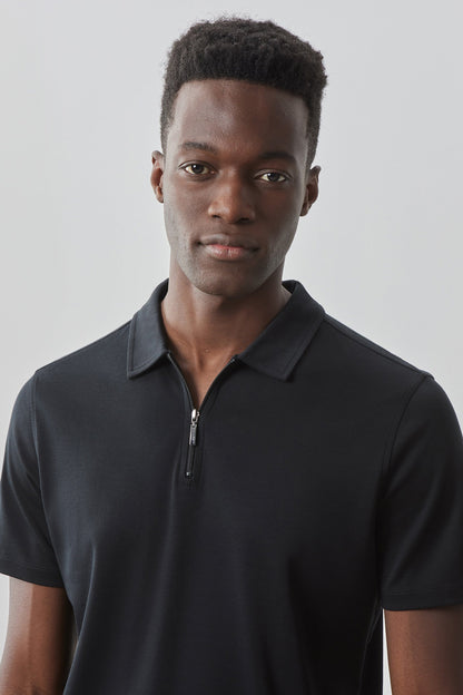 Robert Barakett Men's Pima Cotton Short Sleeve Zipper Polo in Black