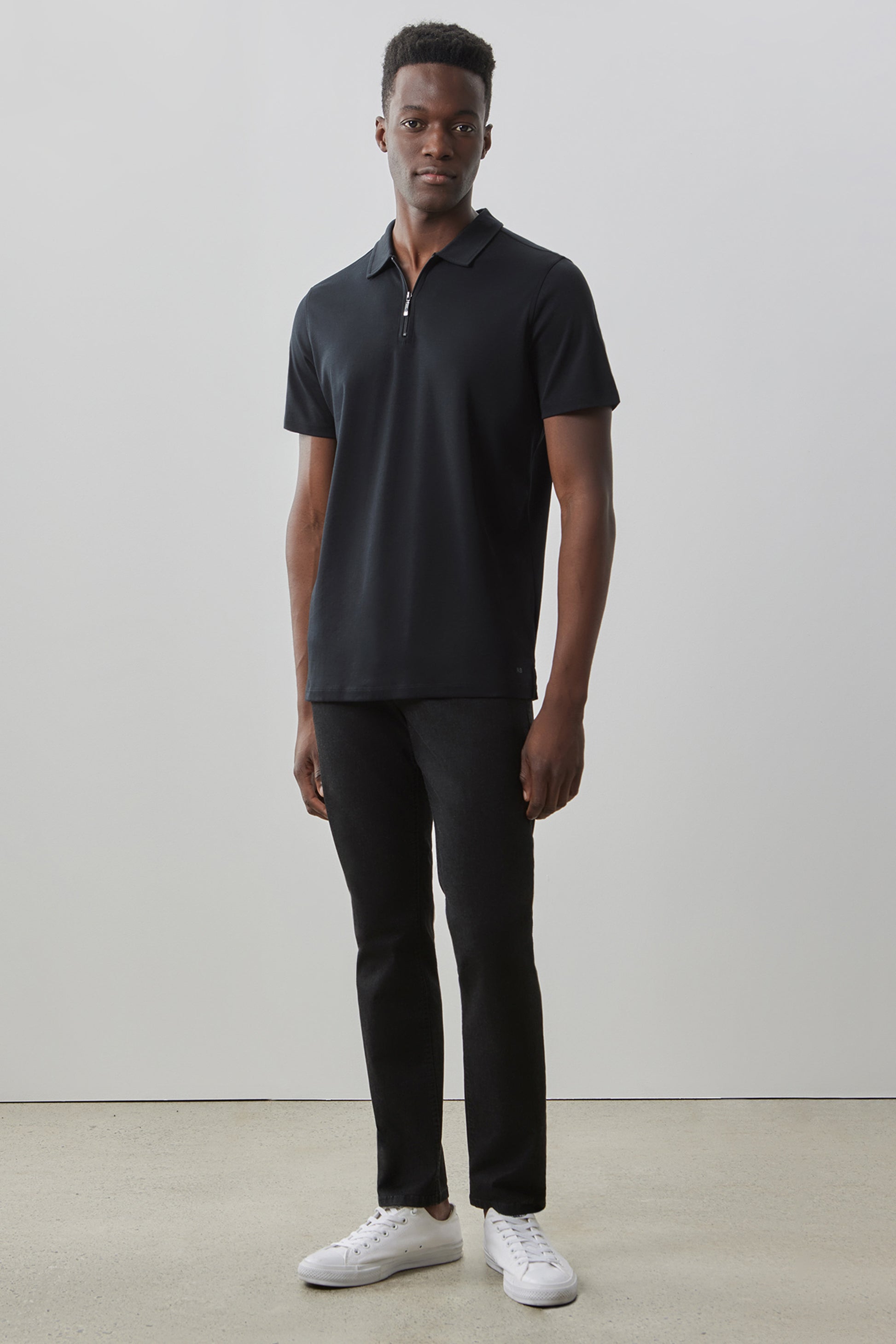 Robert Barakett Men's Pima Cotton Short Sleeve Zipper Polo in Black