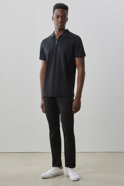 Robert Barakett Men's Pima Cotton Short Sleeve Zipper Polo in Black