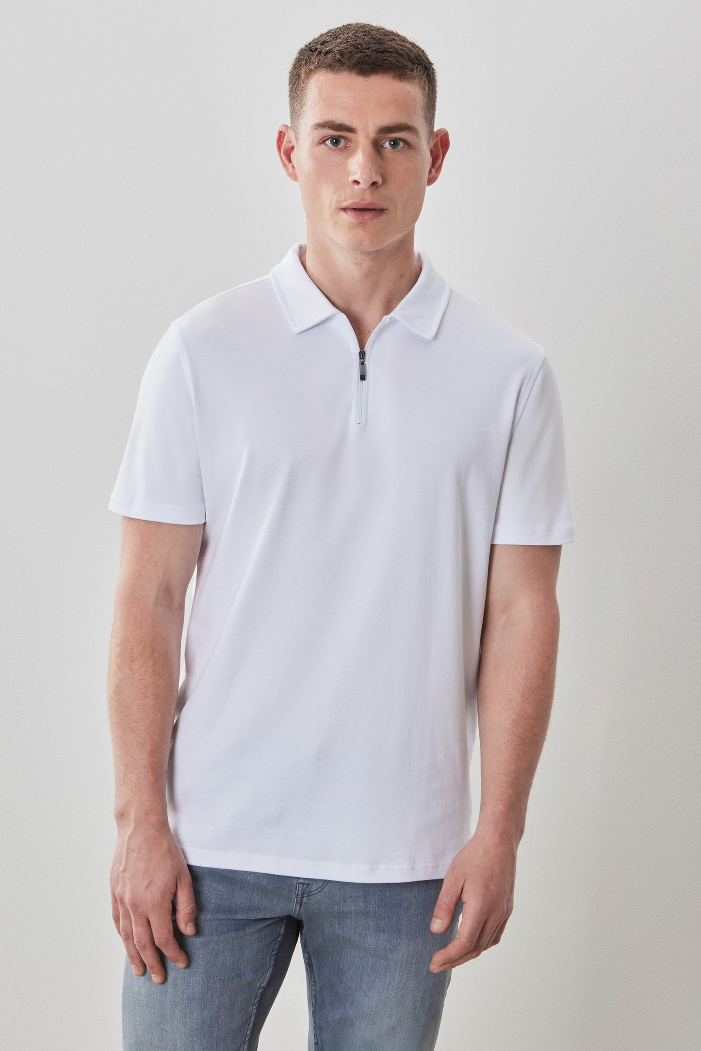 Robert Barakett Men's Pima Cotton Short Sleeve Zipper Polo in White