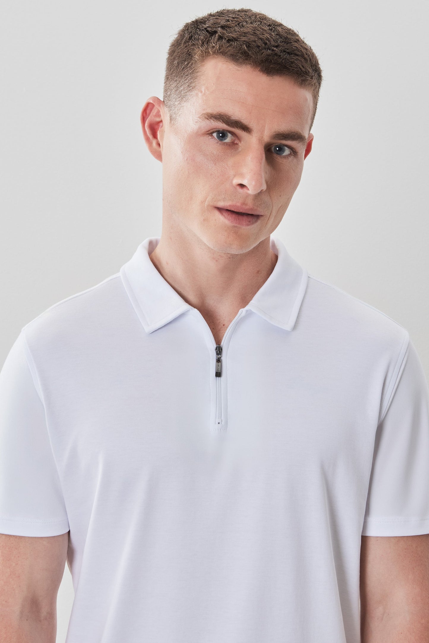 Robert Barakett Men's Pima Cotton Short Sleeve Zipper Polo in White