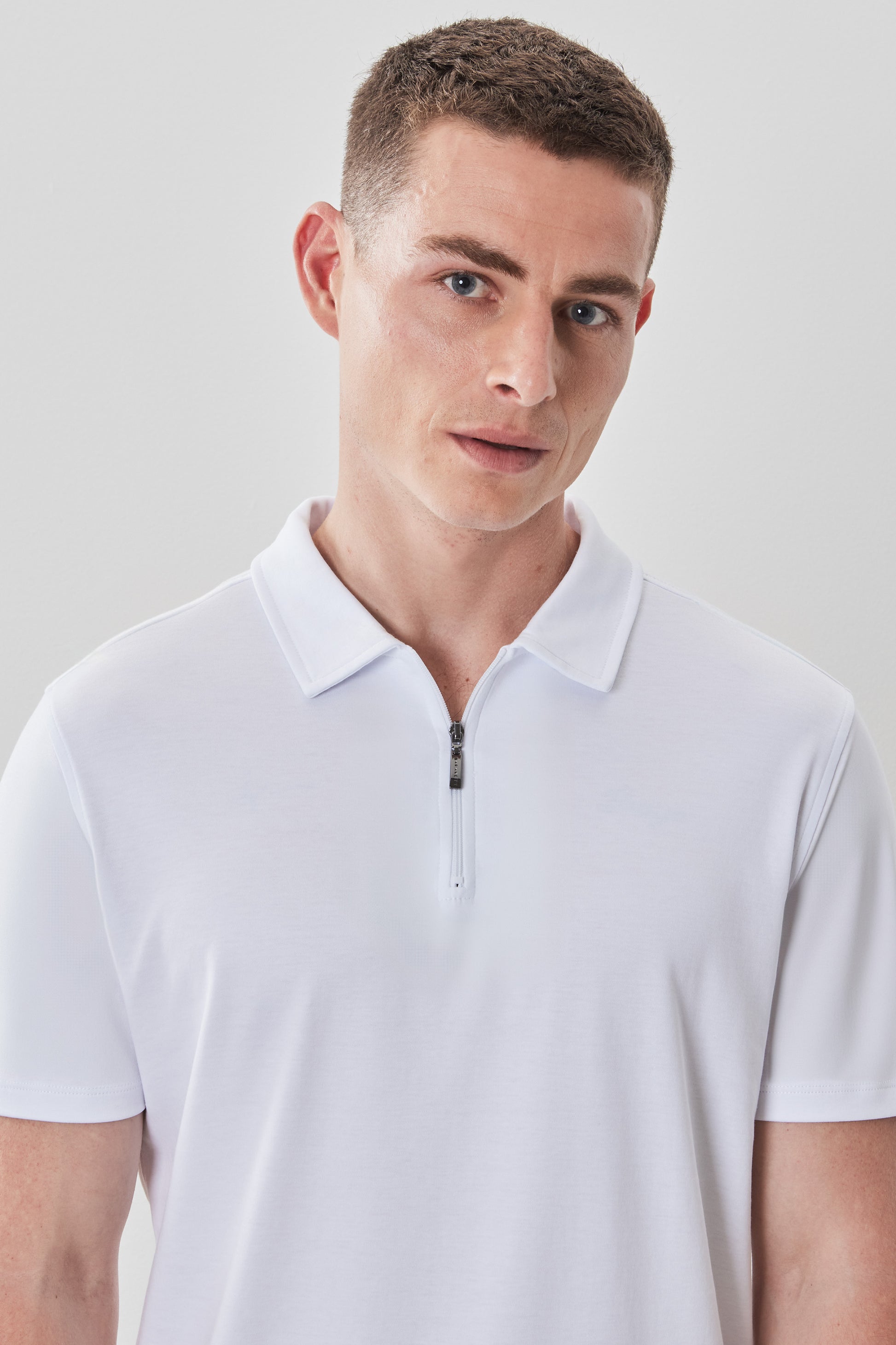 Robert Barakett Men's Pima Cotton Short Sleeve Zipper Polo in White