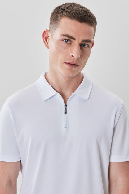 Robert Barakett Men's Pima Cotton Short Sleeve Zipper Polo in White