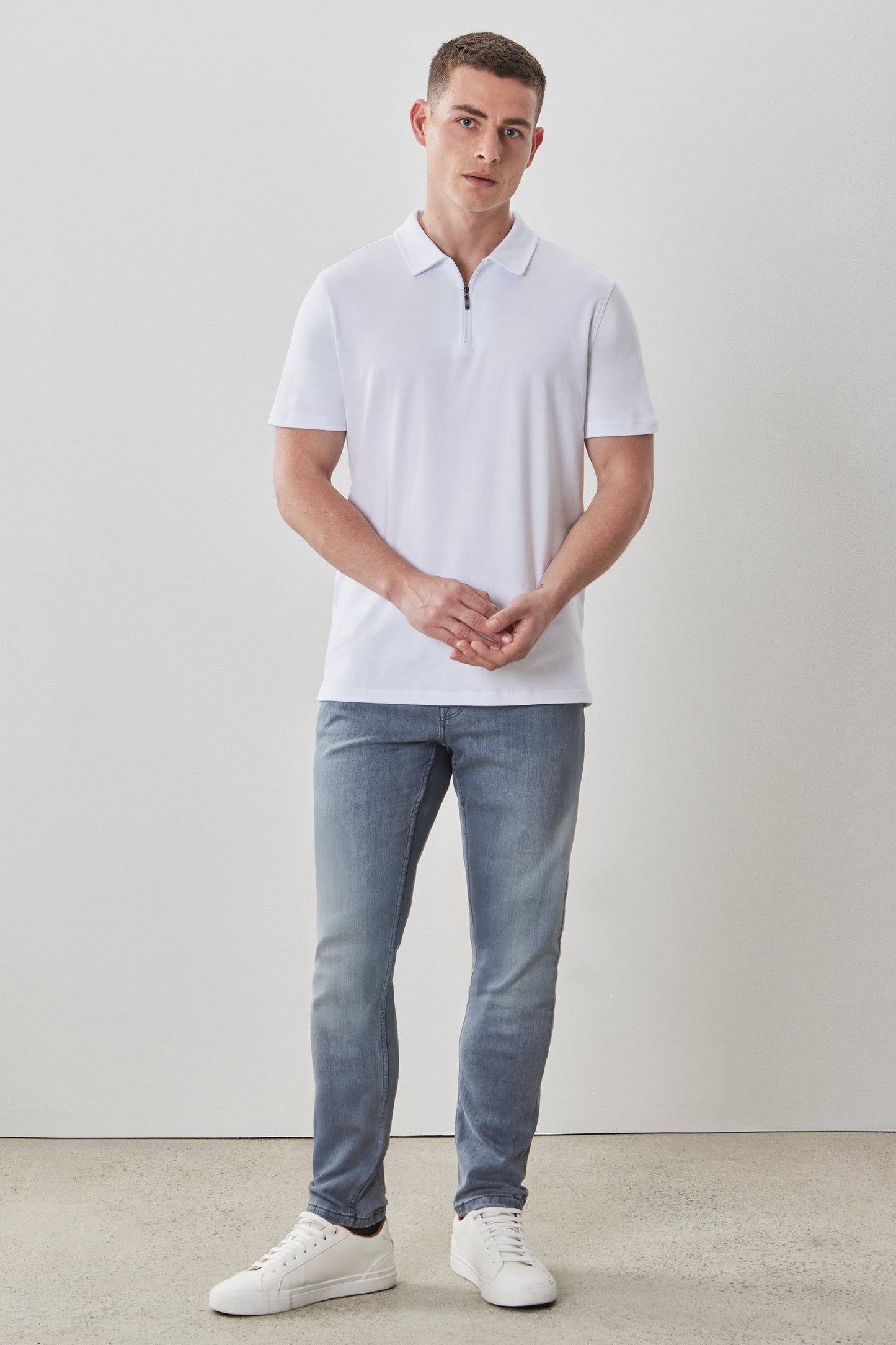 Robert Barakett Men's Pima Cotton Short Sleeve Zipper Polo in White