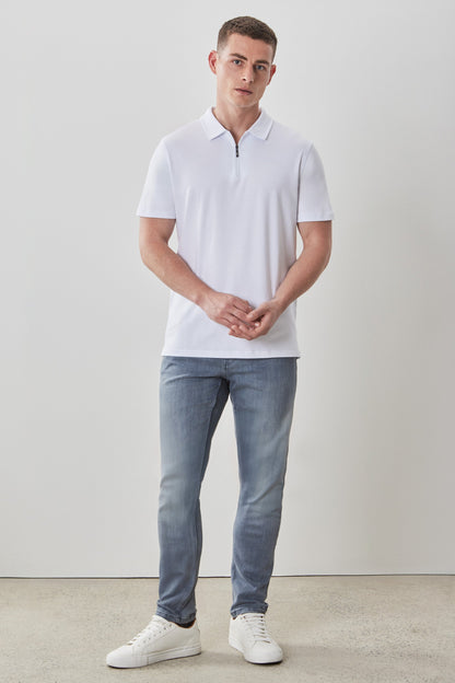 Robert Barakett Men's Pima Cotton Short Sleeve Zipper Polo in White