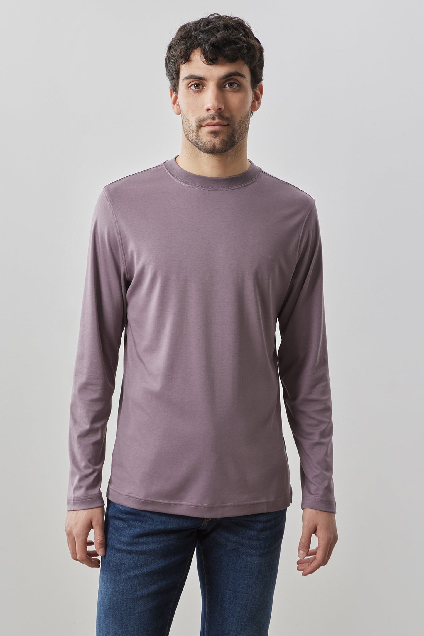 Robert Barakett Men's Pima Cotton Long Sleeve Tee in Evening Purple