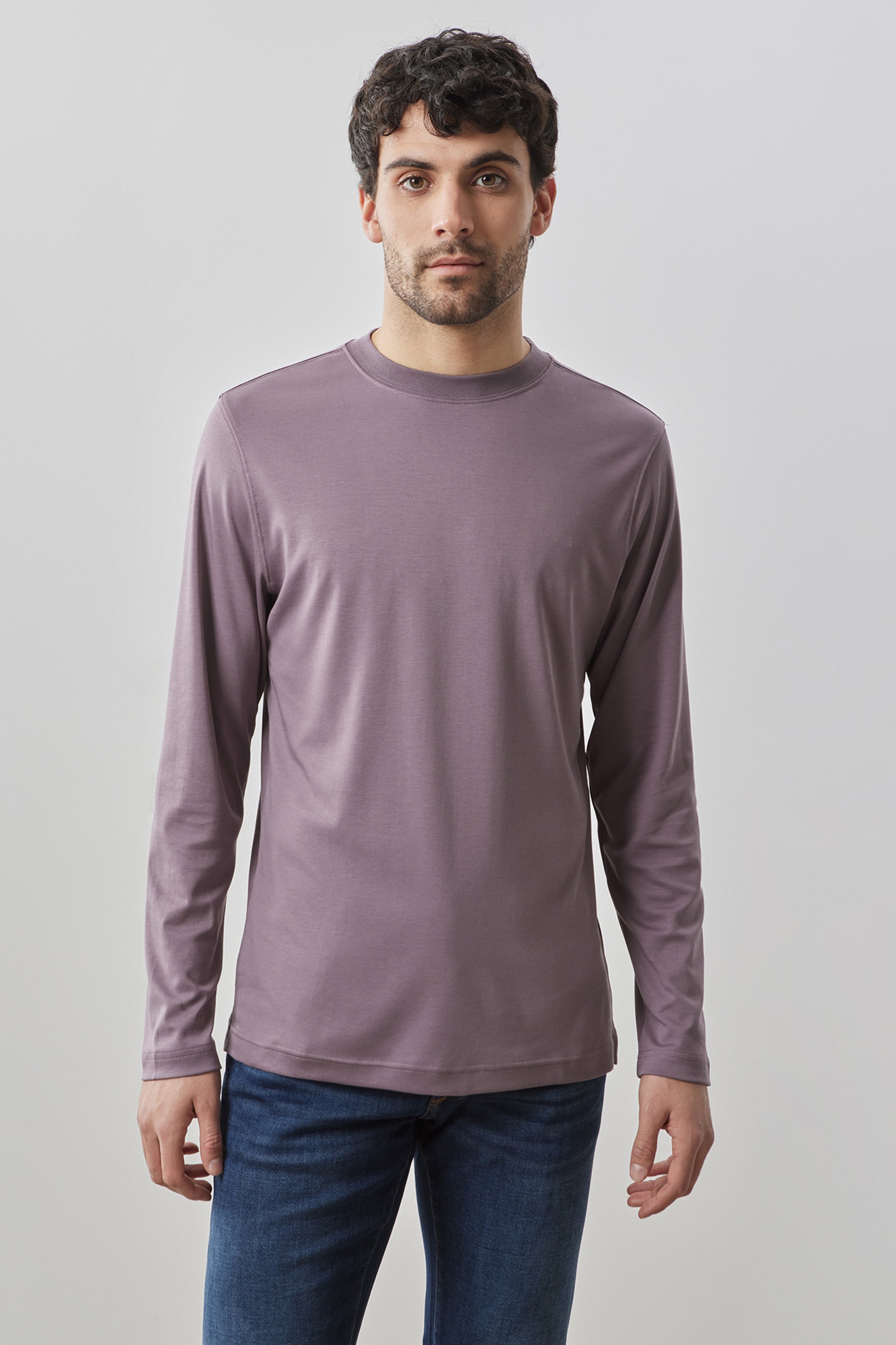 Robert Barakett Men's Pima Cotton Long Sleeve Tee in Evening Purple