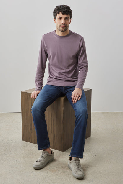 Robert Barakett Men's Pima Cotton Long Sleeve Tee in Evening Purple